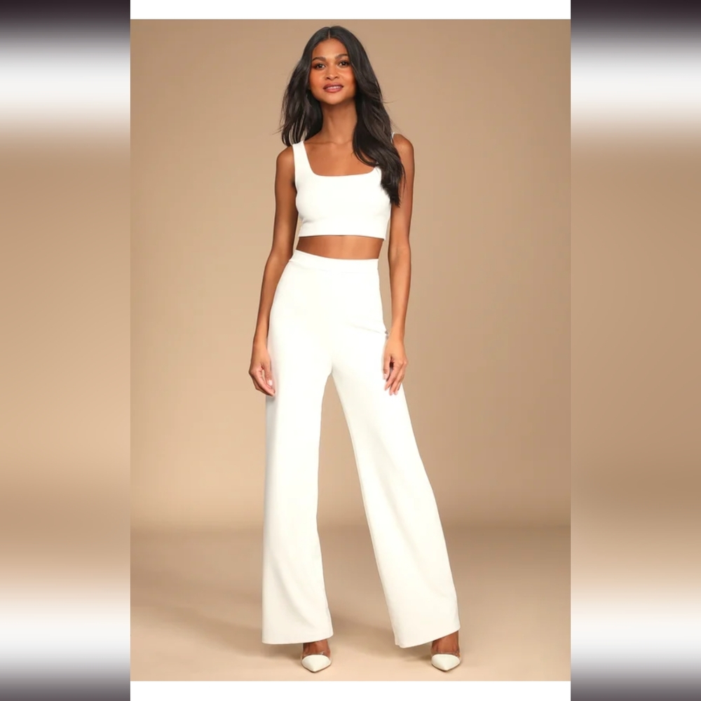 Lulu's Only Tonight Ivory Two-Piece Wide-Leg Jumpsuit Large